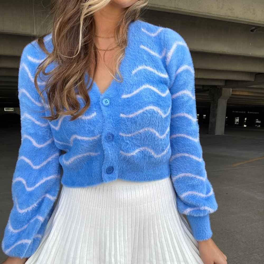 Blue Blush So Wavey Fuzzy Sweater